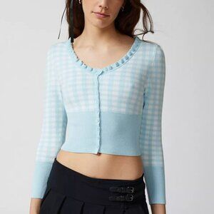 Urban Outfitters Light Blue and White Checkered Cardigan Size Small NWT